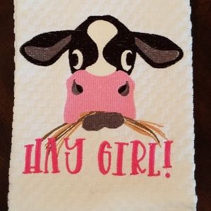 Hay Girl! Cow embroidery kitchen towel